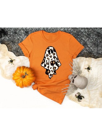 Maglietta grafica Ghost con stampa leopardata Arancione bruciato