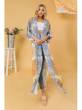 Maxi Kimono con stampa intrecciata Multicolore