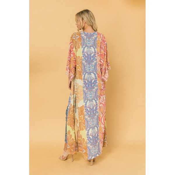 Maxi Kimono con stampa intrecciata Multicolore