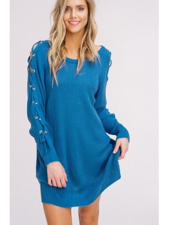 Maglione a maglia con maniche divise in pizzo blu