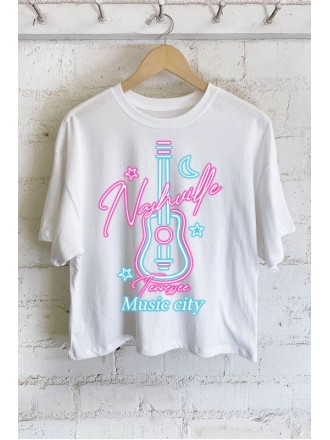 Maglietta neon Nashville Music City Boxy Fit Bianco