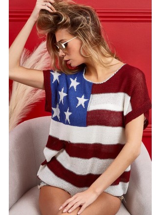 Bandiera americana - Top in maglia a basso spessore - Navy/Rosso