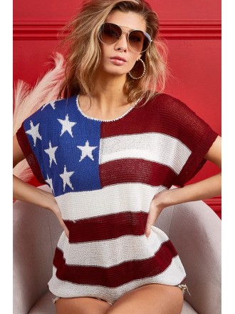 Bandiera americana - Top in maglia a basso spessore - Navy/Rosso