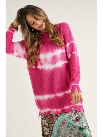 Maglione girocollo tie dye rosa caldo
