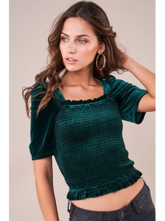 Top smocked in velluto Ivy Emerald