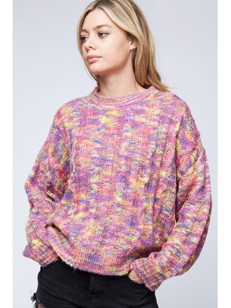 Maglione a maglia a cavo dal taglio ampio Multi-Color