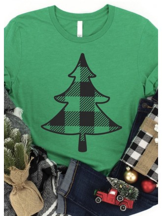 Maglietta grafica con albero di Natale a quadri verde