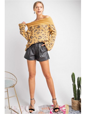Maglione pullover con stampa leopardo e scollo a cappuccio Senape