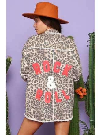 Giacca Leopard con patch Rock & Roll Leopard