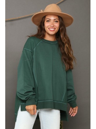 Top oversize in french terry a contrasto verde hunter