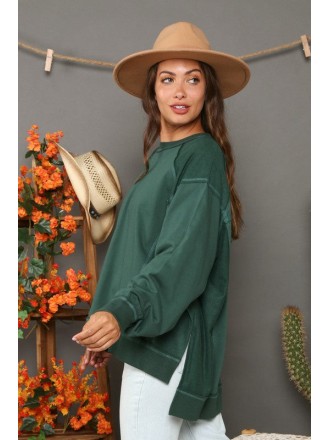Top oversize in french terry a contrasto verde hunter