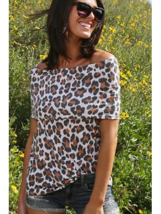 Top off shoulder con stampa leopardata Leopard