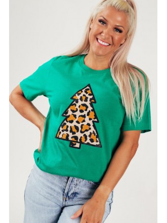 Maglietta grafica con albero di leopardo verde