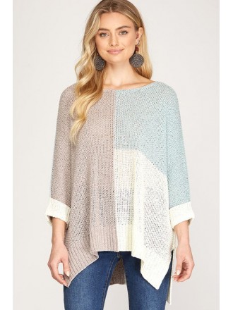 Pullover in maglia a blocchi di colore trasparenti Grigio/Blu cielo