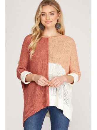 Pullover in maglia a blocchi di colore trasparente Marsala/Pesce