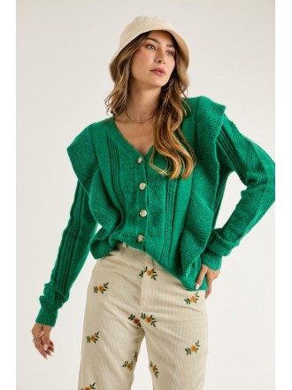 Maglione pullover con bottoni in maglia increspata Verde