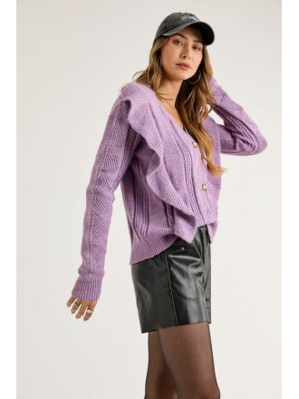 Maglione Pullover con bottoni in maglia increspata Lavanda