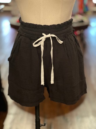 Pantaloncini di garza con coulisse elastica in vita Nero