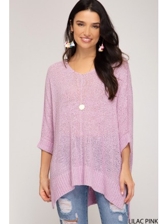Top maglione Hi-Lo rosa lilla con maniche a 3/4 e polsini ripiegati